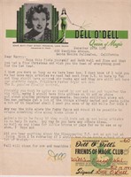 Dell O Dell signed letter and Magic Club Card