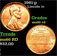 1961-p Lincoln Cent 1c Grades GEM+ Unc RD
