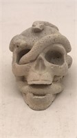 Cement Skull Figure W/ Snakes