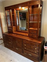 Lighted Wooden Dresser and Mirror 73x78x19”. Two