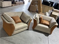 2 matching White and Orange leather chairs
Both