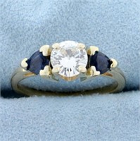 3 Stone Diamond and Sapphire Engagement Ring in 14