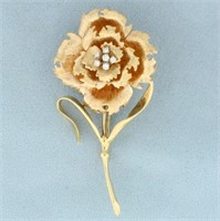 Diamond Hand Crafted Rose Pin in 14K Yellow and Ro