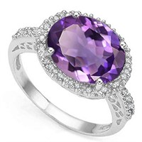 4CT Oval Cut Amethyst & Diamond Halo Ring in Sterl