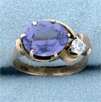 Vintage Purple and White Sapphire Ring in 14K Rose