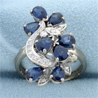 Vintage 4ct TW Sapphire and Diamond Designer Ring
