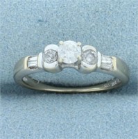 Vintage Round and Baguette Diamond Engagement Ring