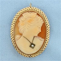 Large Vintage Diamond Cameo Pendant or Pin in 14K