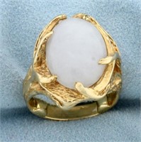10ct White Jade Solitaire Ring in 14K Yellow Gold