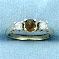 Golden Chrysoberyl and Diamond Ring in 14K White G