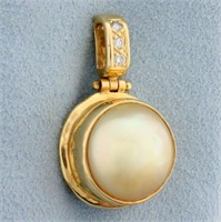 Vintage South Sea Pearl and Diamond Pendant in 14K