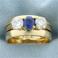 Three Stone Sapphire and Diamond Engagement or Ann