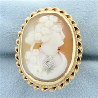 Diamond Cameo Ring in 14K Yellow and White Gold