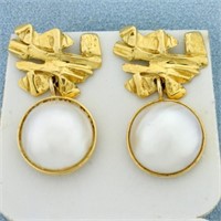 Designer Dangle Mabe Pearl Dangle Earrings in 18K