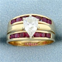 Vintage Pear Diamond and Ruby Ring in 14K Yellow G