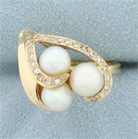 Vintage Pearl And Diamond Ring in 14k Yellow Gold