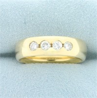 Mens Diamond Wedding Band Ring in 14k Yellow Gold