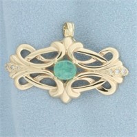 Vintage Emerald and Diamond Pendant in 14k Yellow