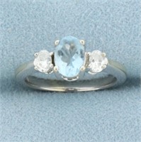 Aquamarine and Diamond Three Stone Ring in 14k Whi