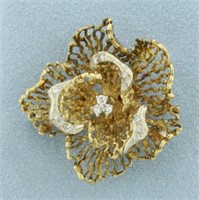 Italian Diamond Natural Freeform Flower Brooch Pin