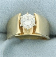 1 Ct Diamond Solitaire Wide Band Cathedral Engagem