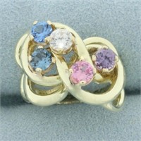 Rainbow Gemstone Swirl Ring in 14k Yellow Gold