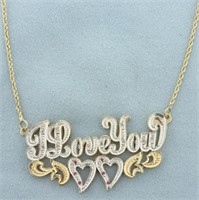 Diamond and Ruby "I Love You" Necklace in 14k Yell