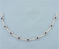 Vintage Sapphire and Diamond Flower Pave Bracelet