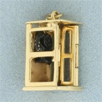 Vintage 3 D Phone Booth Charm or Pendant in 14k Ye