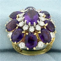 14ct Amethyst and Diamond Flower Statement Ring in