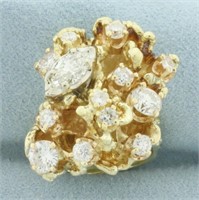 Diamond Nugget Design Ring in 18k Yellow Gold