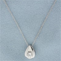Diamond Dew Drop Design Pendant on Chain Necklace