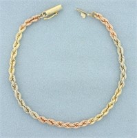 Tri Color Rope Bracelet in 14k Yellow, White and R