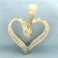 Baguette Diamond Heart Pendant in 10k Yellow Gold