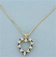 Italian Sapphire and Diamond Heart Necklace in 14k