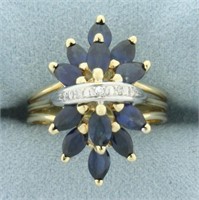 Sapphire and Diamond Spray Design Ring in 14k Yell