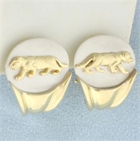Panther Half Hoop Earrings in 14k Yellow and White