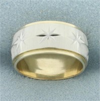 Two Tone Star Design Band Ring in 14k White and Ye
