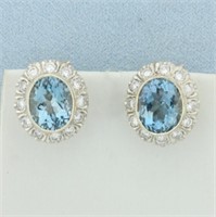 Vintage Aquamarine and Diamond Halo Earrings in 10