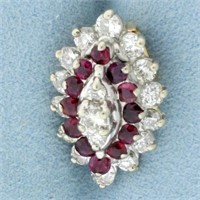 Diamond and Ruby Pendant or Slide in 14k White and
