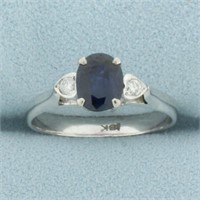Natural Sapphire and Diamond Heart Ring in 18k Whi