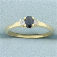 Sapphire and Diamond Three Stone Ring in 14k Yello
