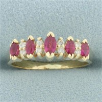 Vintage Pink Sapphire and Diamond Ring in 14k Yell