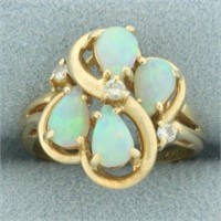 Vintage Opal and Diamond Ring in 14k Yellow Gold