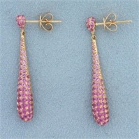 Pink Sapphire Teardrop Dangle Earrings in 18k Rose