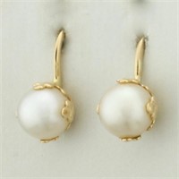 Vintage Cultured Pearl Screw Back Earrings in 14k