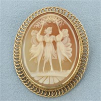 Dancing Three Graces Carved Shell Cameo Pendant or