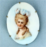 Victorian Hand Painted Porcelain Cameo Brooch Pin