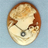 Vintage Hand Carved Shell Cameo with Diamond
