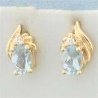 Aquamarine and Diamond Earrings in 14k Yellow Gold